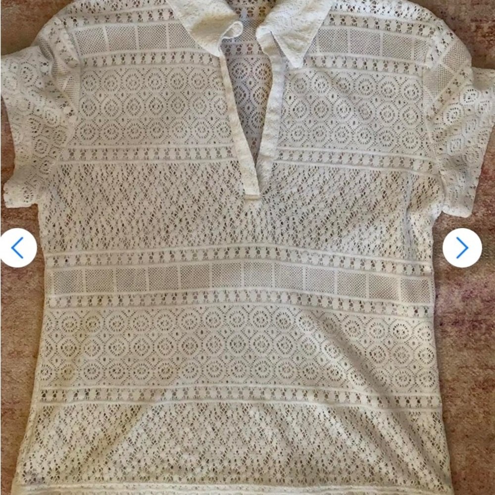 NY & Co White Lace Eyelet V-neck Blouse Size L